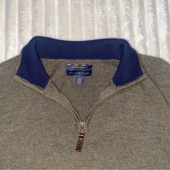 Charter Club Men's Heather Green Brown Zip-Up Sweater Large 💯 Merino Wool - Picture 4 of 5